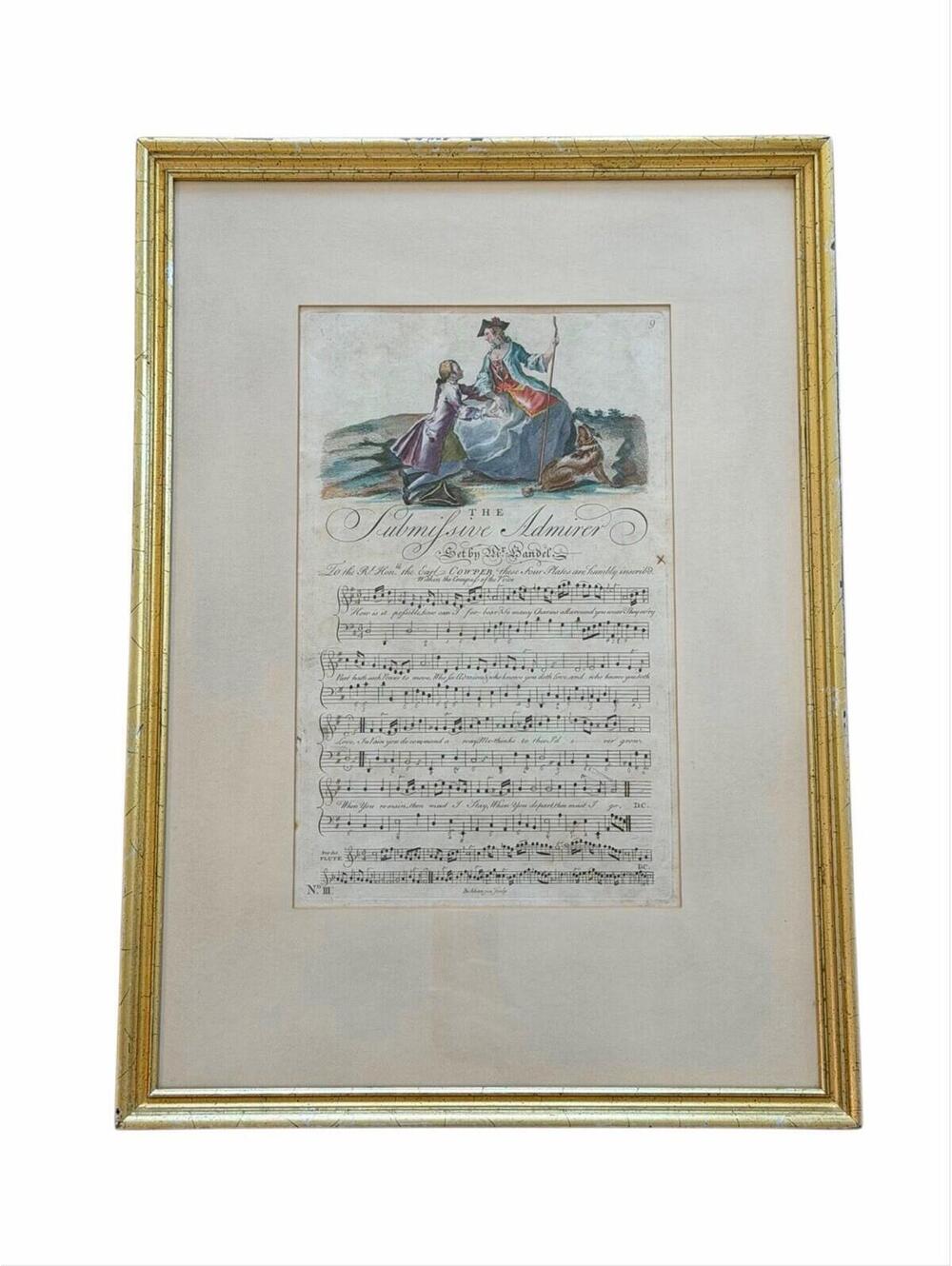 George Bickham 1740 Copperplate Engraving The Submissive Admirer Framed Colored
